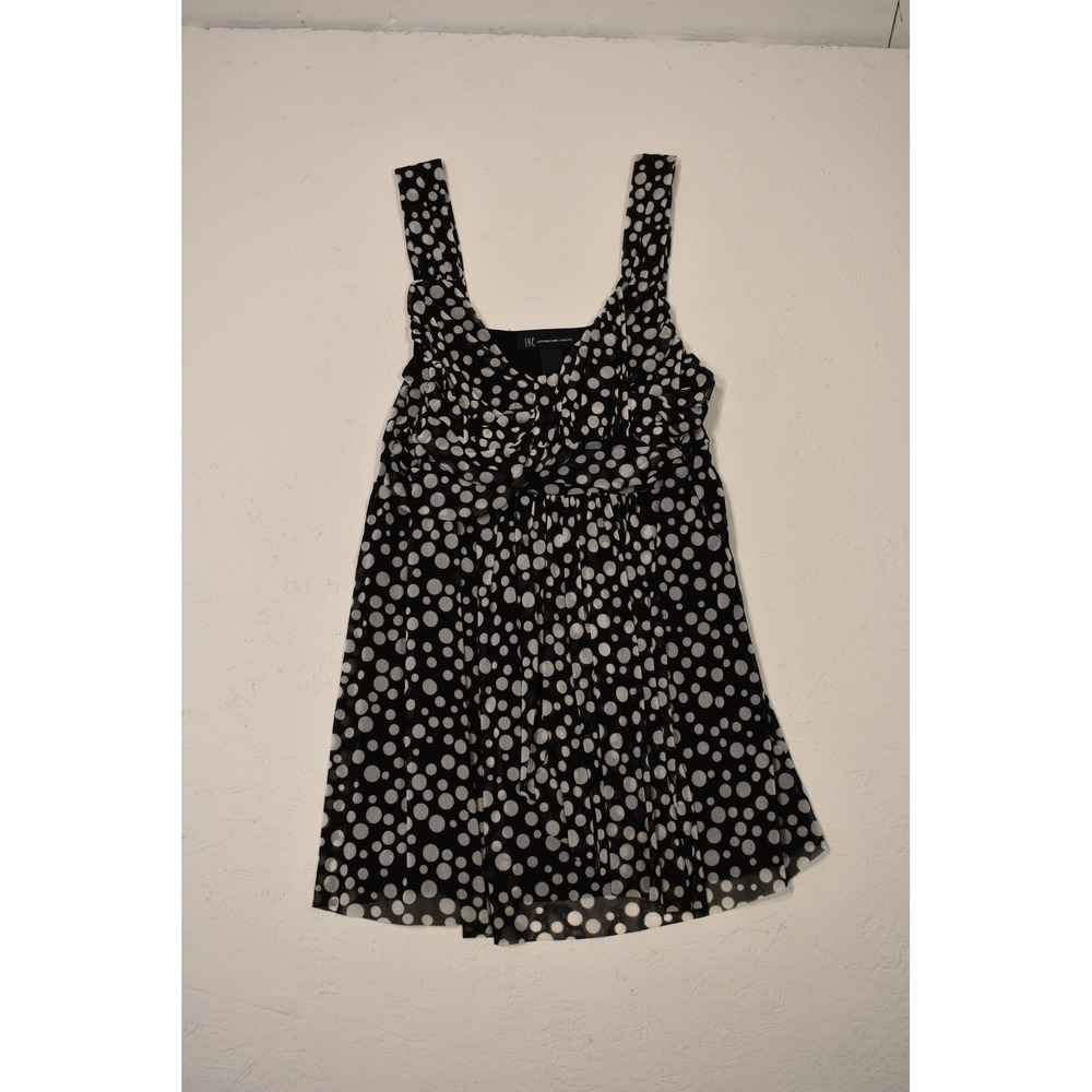 INC International Concepts Polka Dot Mesh Babydoll Top Black White Medium
